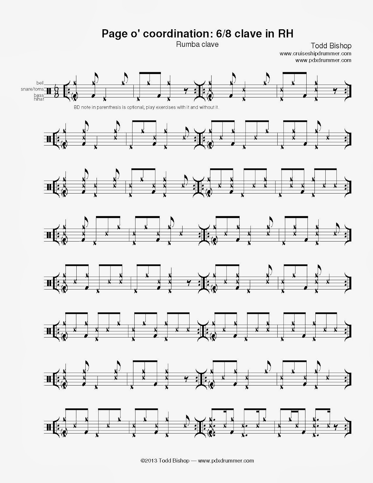 Cruise Ship Drummer! Page o' coordination 6/8 clave in the right hand